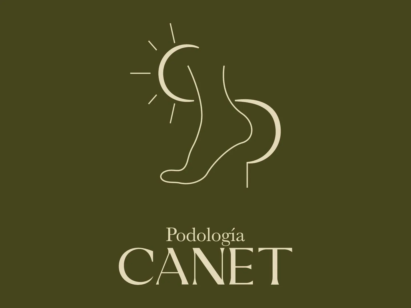 Logotipo de Podología Canet sobre fondo verde oliva